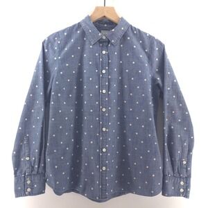 J.Crew Women Button Down Shirt The Perfect Shirt M Blue Polka Dot Chambray